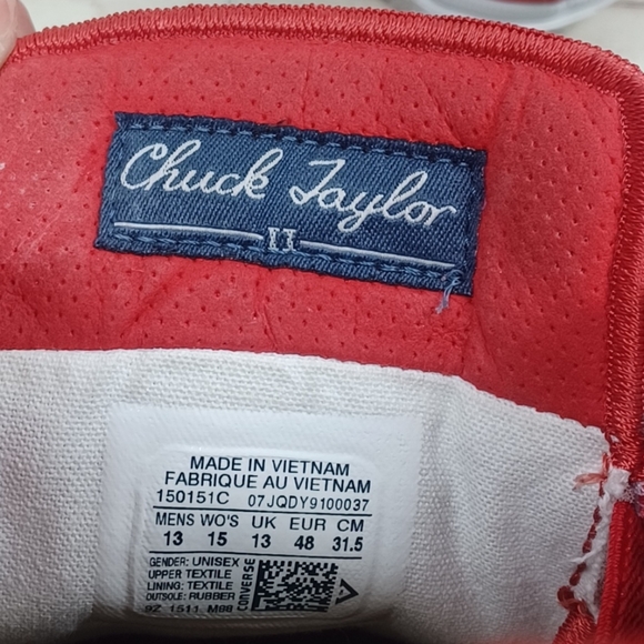 Converse Chuck Taylor II (Discontinued) Red Lunarlon Men's Sneakers Size 13 - Picture 15 of 16